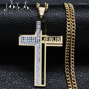 Hanger Kettingen Jesus Cross Kristal Religieuze Ketting Hip Hop Hol Goud Kleur Roestvrij Staal Kruisbeeld Sieraden Collier Croix N4938S