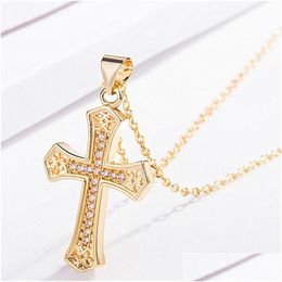 Anhänger Halsketten Jesus Diamant Kreuz Glauben Gold Halskette Ketten Frauen Männer Modeschmuck Will und Sandy Drop Lieferung Anhänger Dhbug