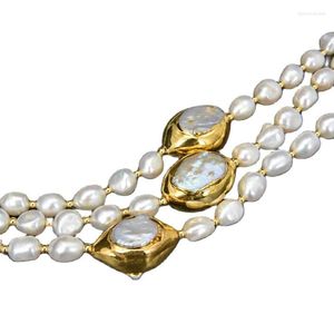 Hangende kettingen sieraden 3 strengen 18 ''-21 '' witte barokke parel 24 K goud kleur vergulde keshi ketting voor damesspender