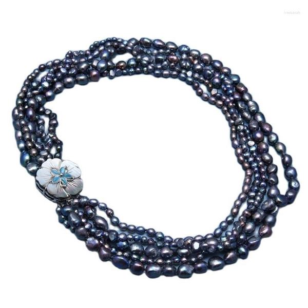 Anhänger Halsketten Schmuck 5 Reihen natürliche schwarze Keshi Barock Perlenkette 21'' handgefertigt für FrauenAnhänger