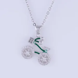 Pendentif colliers bijoux mignon Zircon émail vélo charmes pendentifs à la main en cuivre Micro pavé chaîne amis cadeaux