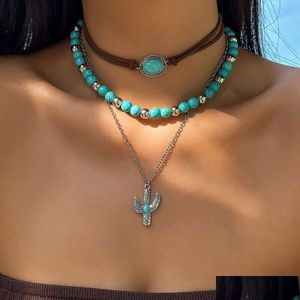 Colliers pendants imitation imitation turquoise chaîne de la chaîne de la chaîne de la chaîne de la chaîne de perles de style ethnique