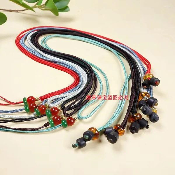 Colliers pendants bijoux Jade Collier Rope Red Agate Pot Cover Bouton Lanyard Elastic String / Lonyard Wholesale