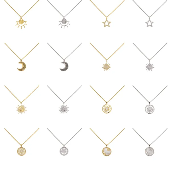 Collares colgantes Collar de joyería para mujeres con conjunto de cadena Micro pavimentado Zircon Charms Moon Sun Star Forma Accesorios Artículos a granel al por mayor