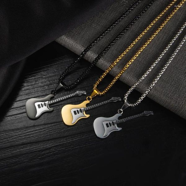 Pendentif Colliers Bijoux Personnalité Tendance Européenne Et Américaine Hip-Hop En Acier Inoxydable Guitare Rue Classique À La Mode Hommes Titane Stee