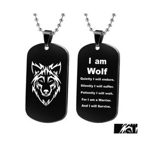 Pendentif Colliers Bijoux En Acier Inoxydable Tête De Loup Mens Collier Double Face Lettrage Militaire Chien Drop Delivery Pendentifs Dh18I