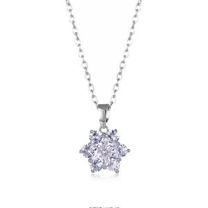 Pendentif Colliers Bijoux Somptueux Titanium Acier Fleur Petit Flocon De Neige Zircon Clavicule Foulard Party Déclaration À La Mode Pour Les Filles