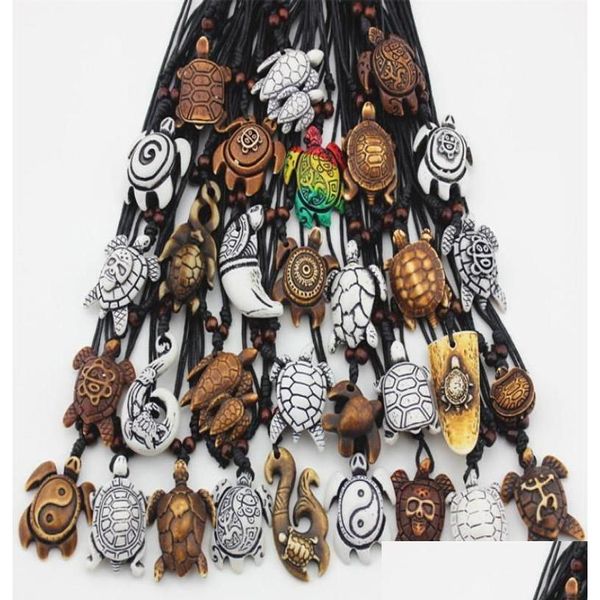 Pendentif Colliers Bijoux Lots entiers 32pcs Mtistyles Imitation Yak Os Sculpté Lucky Sea Turtles Pendentifs Surf Collier Cadeau Drop Dhfiw