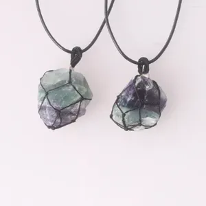 Pendentif Colliers Bijoux En Gros 6pcs Fluorite Naturelle Pierre Brute À La Main Noueur Reiki Guérison Collier Victorien Bohème Collier