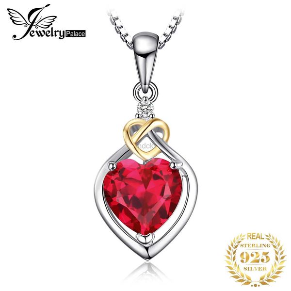 Colliers de pendentif JewelryPalace Coeur Knot Created Red Ruby 925 Collier pendentif en argent sterling pour femmes Gold Gemstone Choker sans chaîne 240419