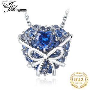 BijouxPalace nouveauté coeur arc amour 5ct bleu pierre précieuse créé spinelle 925 en argent Sterling pendentif collier pour femme 45 cm Q231026