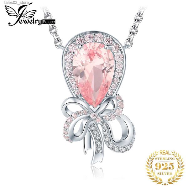 Pendentif colliers JewelryPalace nouveau luxe ballon noeud noeud 3.2ct créé saphir rose 925 en argent Sterling pendentif collier pour femme 45 cm de Long Q231026