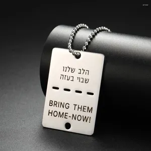 Colliers pendants Collier de solidarité hébraïque juif Ramenez-les à la maison maintenant de bijoux carré de plaques carrées en acier inoxydable sculpté