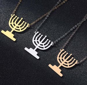 Collares colgantes Menorah judía Tatuaje Amuleto Hombres Mujeres Collar Fe Shabat Acero inoxidable Pareja Regalo Collar de oro Gargantilla Jud6104785