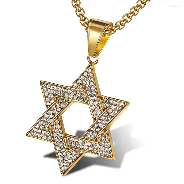 Colliers pendants Star juive de David Male Gold Color Collier Hexagram en acier inoxydable pour hommes / femmes bijoux d'anniversaire cadeau