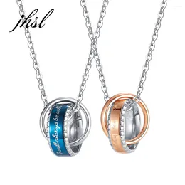 Collares colgantes JHSL Joyería de moda Hombres Mujeres Parejas Declaración del amante Colgantes azules Compromiso de acero inoxidable Regalo del día de San Valentín