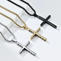Collares colgantes JHSL Hombres Cruz Colgantes Collar Llamativo Moda Joyería Cristiana Acero Inoxidable Negro Oro Plata Color