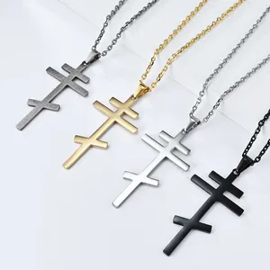 Colliers de pendentif jhsl hommes oriental orthodoxe église croix pendente collier de mode chaîne de bijoux en acier inoxydable or argent