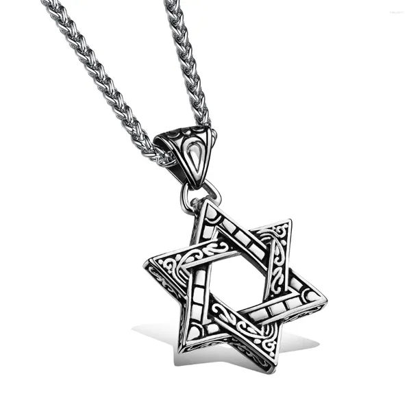 Pendentif Colliers JHSL Hommes Déclaration Israël Étoile de David Collier O Forme Chaîne Torsadée En Acier Inoxydable Couleur Argent Bijoux De Mode