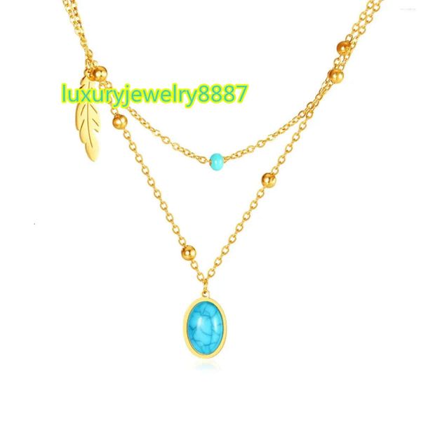 Collares colgantes JHSL Collar de declaración de piedra turquesa ovalada para mujeres Joyería de moda de acero inoxidable Llegada 2023