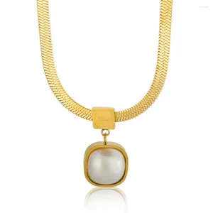 Pendentif Colliers Jinhui rond blanc perle couteau chaîne simple doux en acier inoxydable collier fête quotidienne mode porter pour femmes bijoux