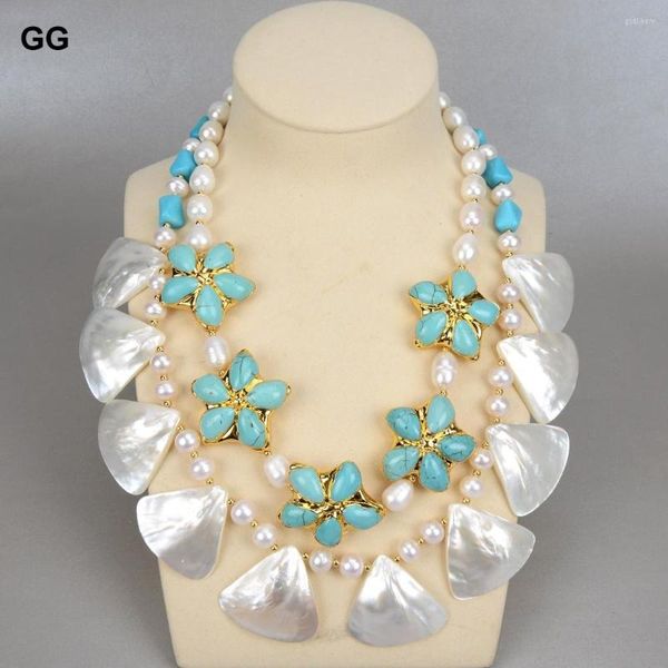 Collares pendientes JK 2 hilos cultivados blanco agua dulce perla azul turquesa flor Shell collar 20 