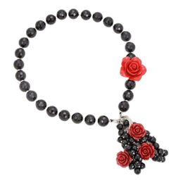 Pendentif Colliers JK Naturel 14mm Rond Facettes Onyx Collier De Fleur Rouge Fait À La Main Pour Les Femmes