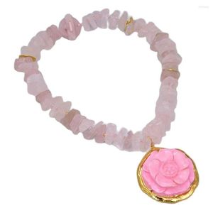 Collares colgantes JK Cuarzo rosa áspero Pepita cruda Gargantilla Collar Chapado en oro Flor de coral natural hecha a mano para mujeres