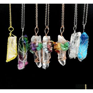 Pendentif Colliers JLN Naturel Cristal Pendentif Gemstone Fil Enveloppé Quartz Hexagone Prisme Amet Charme Avec Chaîne En Laiton Collier Drop Del DH6Vn