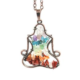 Pendentif Colliers Jln Seven Chakra Chip Stone Yoga Vintage Rouge Cuivre Plaqué Méditation Pendentifs avec chaîne en laiton Collier en cuir pour DH2IL