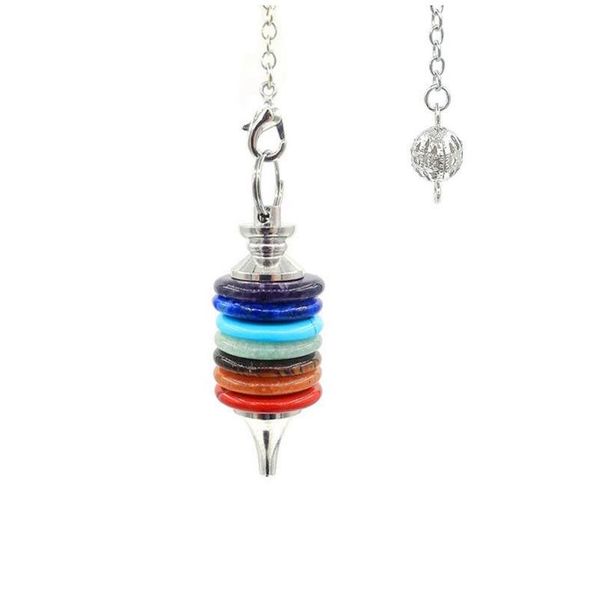 Pendentif Colliers JLN Sept Disques Chakra Pierre Dowsing Pendum Rainbow Couleur Gemstone Charme d'énergie avec pendentif en chaîne en laiton pour Yoga Me Dhcg1