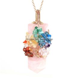 Colliers pendants Jln Sword Forme Crystal Chip Stone Seven Chakra Wire Emballé Quartz Hexagon Prism Amet Charme avec chaîne de laiton DROP D DHQLQ