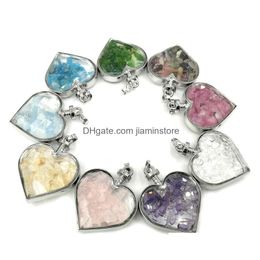Colliers de pendentif Jln Wish Bottel Heart Stone Natural Crystal Ornement Ornement Gravel Pendants avec chaîne en laiton Valentin Cadeau pour Gi Dhy0o