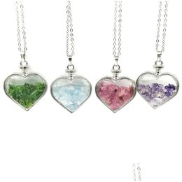 Collares colgantes jln desear botella corazón piedra natural cristal mineral ornamento colgantes de grava con cadena de latón de San Valentín para dh7bt