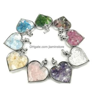 Colliers de pendentif Jln Wish Bottel Heart Stone Natural Crystal Ornement Ornement Gravel Pendants avec chaîne en laiton Valentin Cadeau pour Gi Dhy0o