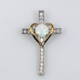 Hangende kettingen JLP2319 Origineel ontwerp zirkon vuur opaal hartvormige cross ketting dames sieraden geschenken