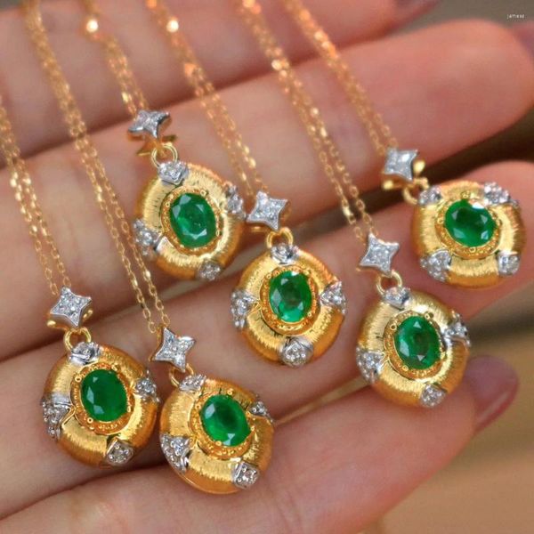 Collares colgantes JMK Vintage de alta calidad Esmeralda italiana de lujo chapado en oro joyería verde accesorios para el cuello para mujeres fiesta