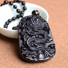 Hangende kettingen joursneige natuurlijke obsidiaan met kralenketting zwart een dierenriem draak fijn carving mascotte amulet geluk voor mannen