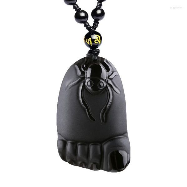 Pendentif Colliers JoursNeige Pierre Naturelle Obsidienne Collier De Perles Noir Un Pied Sculpté / Araignée Fine Sculpture Chanceux Pour Hommes Femmes