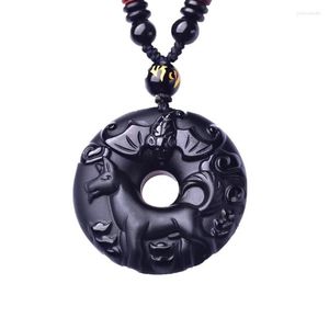 Pendentif Colliers JoursNeige Scrub Naturel Obsidienne Pierre Zodiac Chien Paix Boucle Collier Pour Femmes Hommes Pull Chaîne Bijoux De Mode