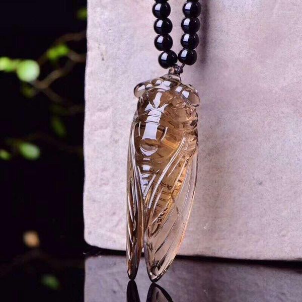 Pendentif Colliers JoursNeige Thé Cristal Naturel Sculpté Cigale Perles Collier Chanceux Pour Femmes Hommes Ami Insecte Bijoux De Mode