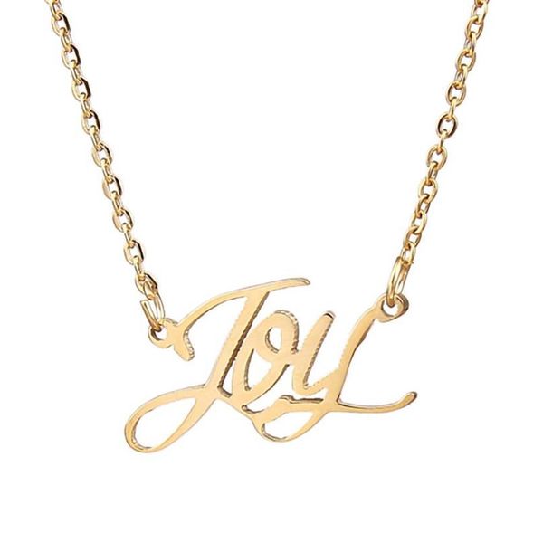 Pendentif Colliers Joy Nom Collier personnalisé en acier inoxydable femmes ras du cou 18 carats plaqué or alphabet lettre bijoux amis cadeau 301W
