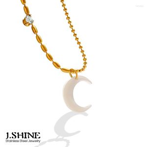 Collares pendientes JShine estilo coreano acero inoxidable concha blanca media luna circón moda Luna Oval collar de cadena con cuentas para mujer