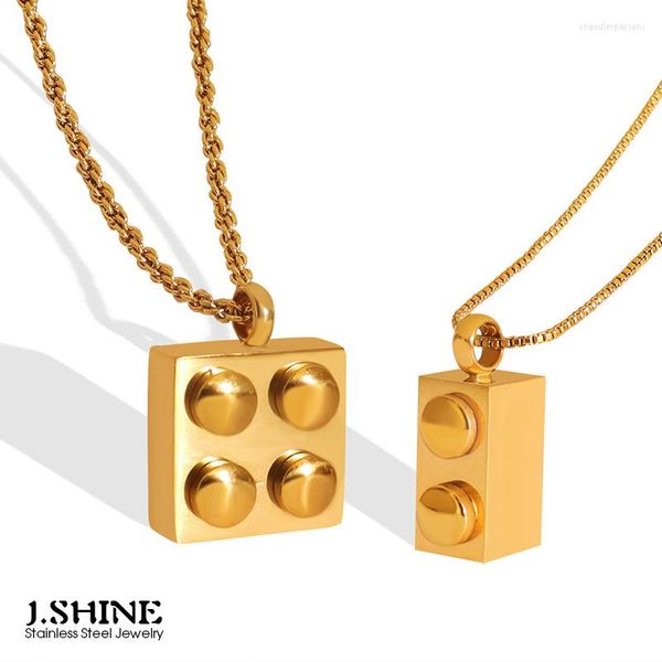 Collares colgantes JShine minimalista geométrico cuadrado collar de acero inoxidable titanio Color dorado cubo joyería impermeable regalos