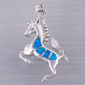 Pendentif Colliers Cheval Saut Poney Océan Bleu Opale De Feu Argent Plaqué Bijoux Pour Femmes CollierPendentif ColliersPendentif