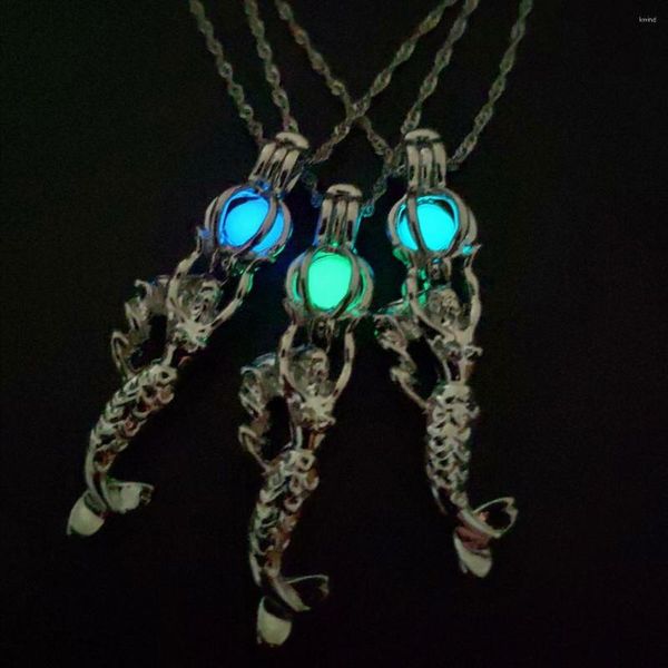 Collares colgantes JUNELOVE Lujo Luminoso Sirena Piedra Hueca Resplandor en las cadenas de eslabones oscuros para mujeres Joyería de moda