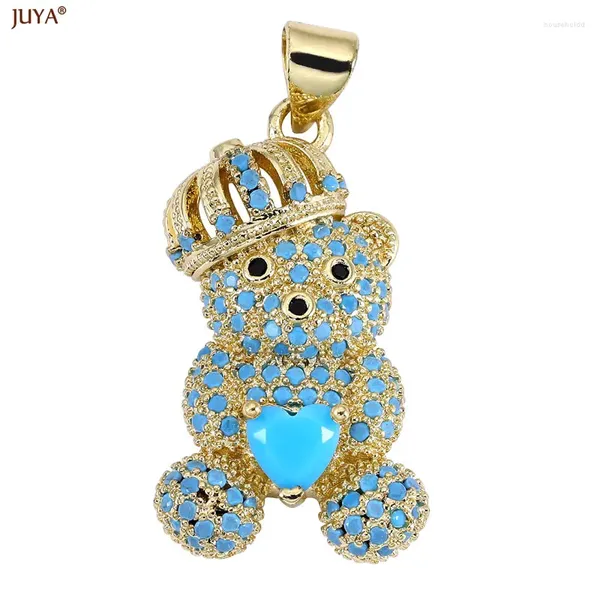 Pendentif Colliers JUYA 18K plaqué or litière ours pendentifs avec Zircon gemme charmes pour femmes collier ras du cou bricolage fabrication de bijoux de luxe