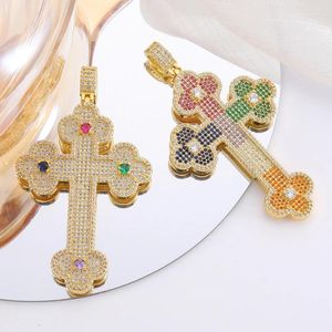 Pendentif Colliers Juya 18K véritable plaqué or religieux Talisman bijoux à la main cubique Zircon grande taille Rrthodox catholique croix chrétiennes