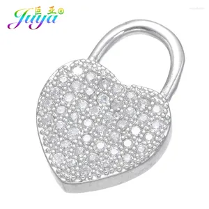 Collares colgantes Juya DIY Forma de corazón Locket Key Micro Pave Zircon Charm Colgantes Accesorios para mujeres Pulseras Collar Fabricación