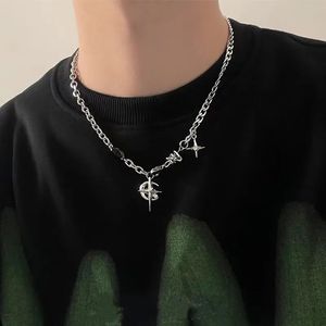 Pendentif Colliers JWER Y2K Cubain Figaro Chaîne Star Moon Collier Hommes Punk Noir Zircon Foulard Pour Bijoux Cadeaux 231012